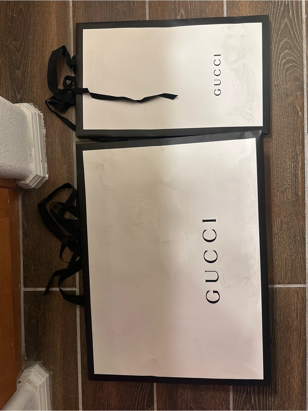 Gucci White and Black Branded Shopping Bags - Pair